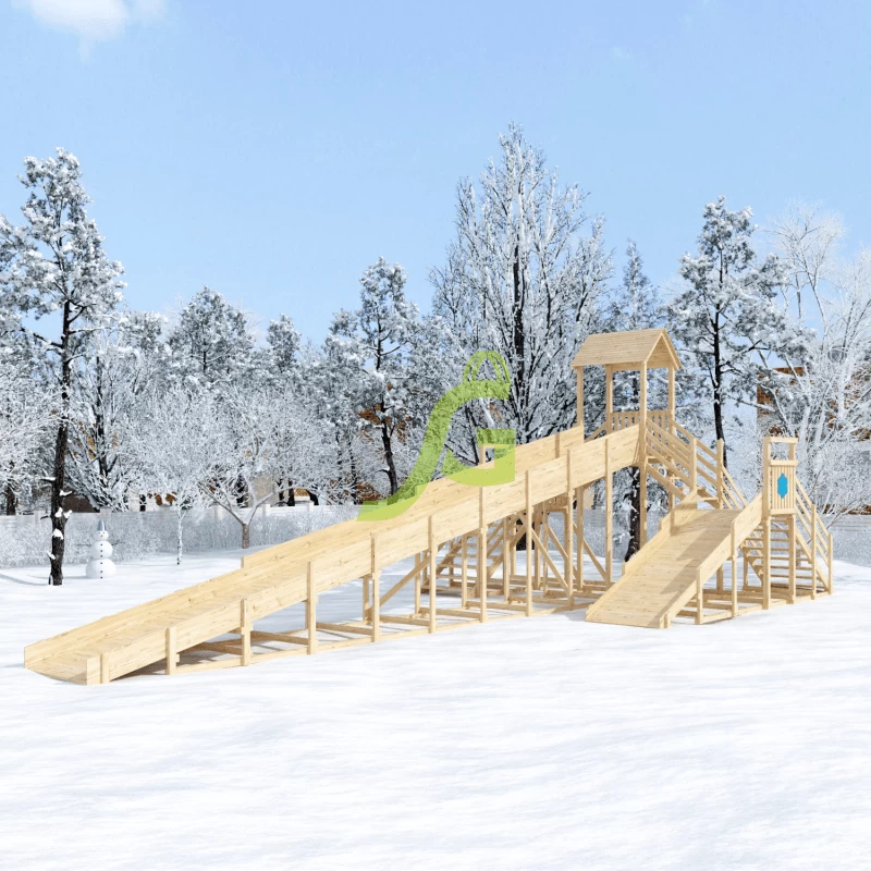 Зимняя деревянная горка "IgraGrad Snow Fox 12 м" с двумя горками (две лестницы), без окраски