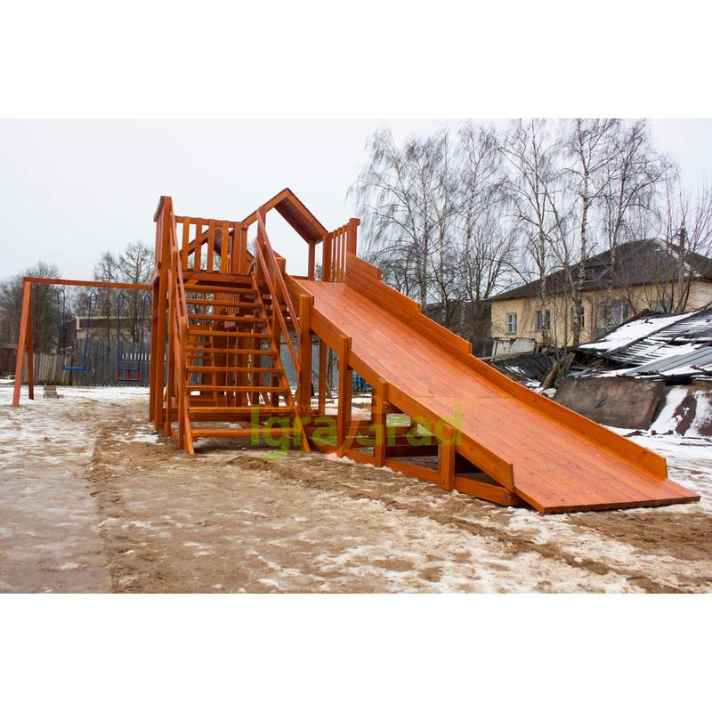 Детская деревянная зимняя горка "IgraGrad Snow Fox 5,9 м + "Панда Фани Gride"