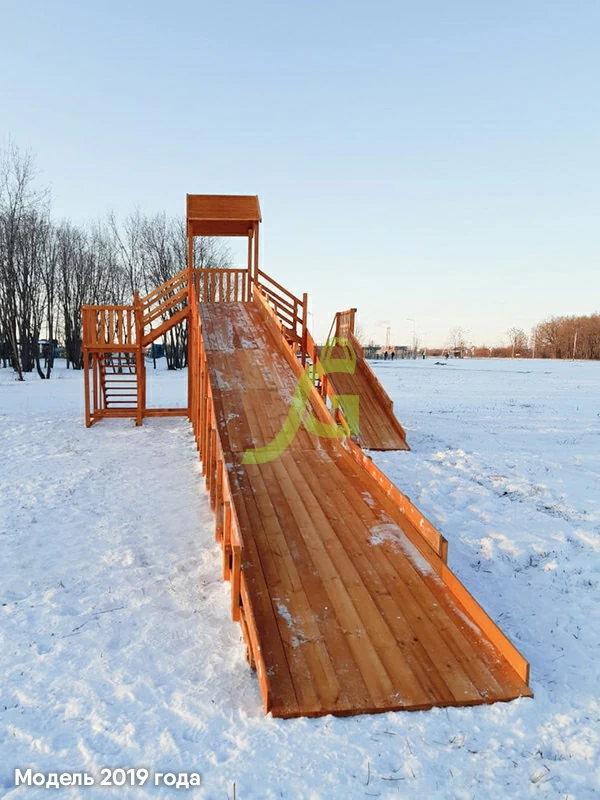 Зимняя деревянная горка "IgraGrad Snow Fox 12 м" с двумя горками (две лестницы)