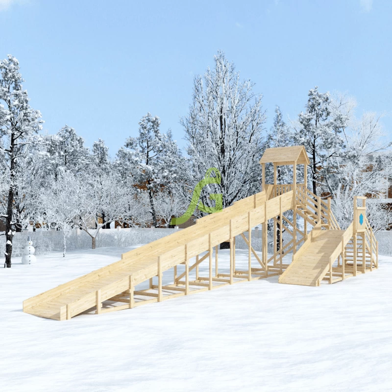 Зимняя деревянная горка "IgraGrad Snow Fox 12 м" с двумя скатами, без окраски
