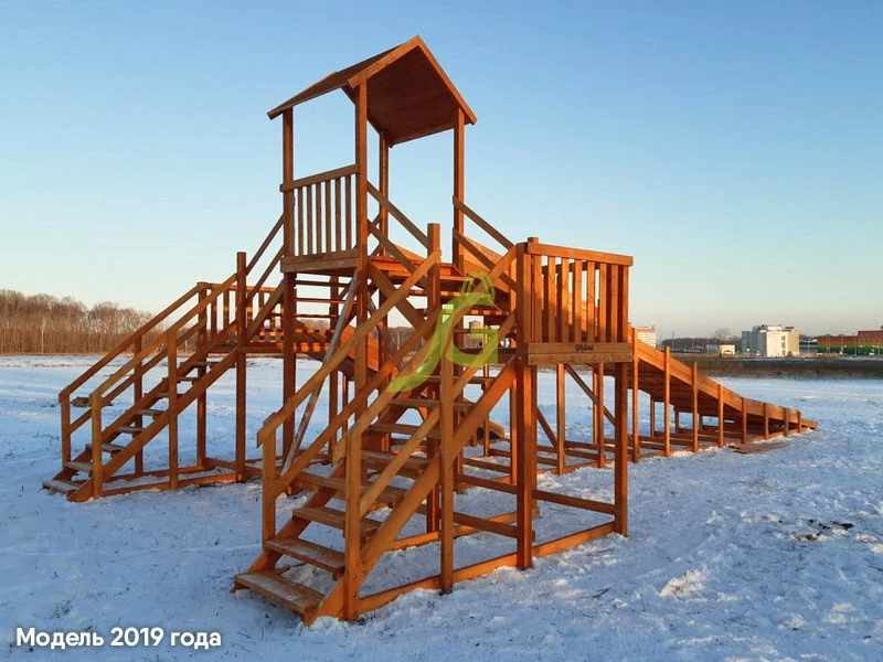 Зимняя деревянная горка "IgraGrad Snow Fox 12 м" с двумя горками (две лестницы)