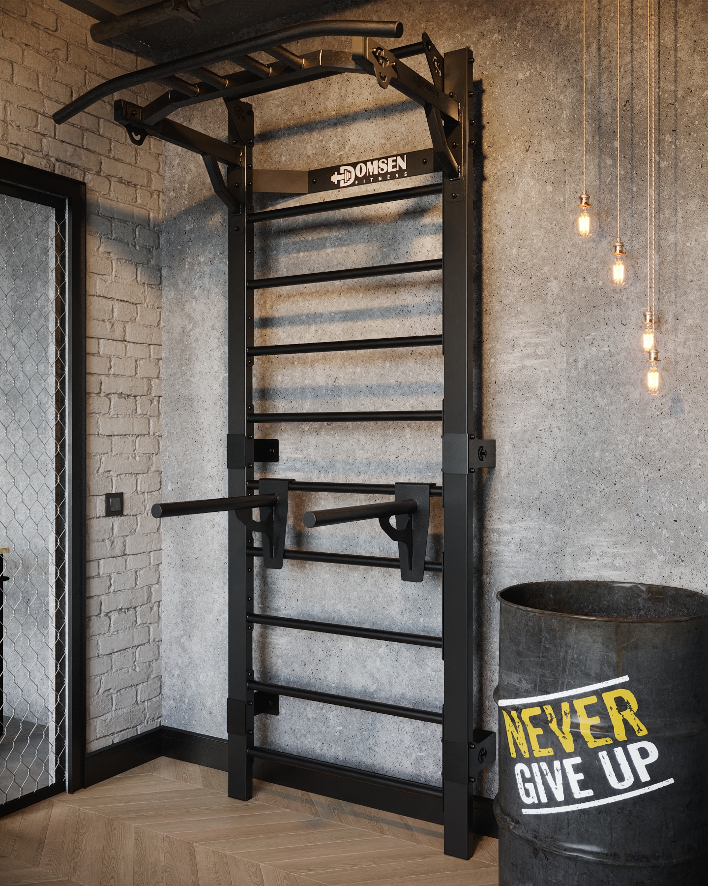 Профессиональная шведская стенка с брусьями и турником Domsen Fitness Ds46 BLACK