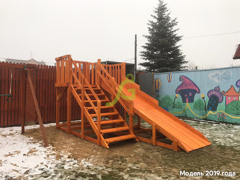 Деревянная зимняя горка "IgraGrad Snow Fox", скат 4 м, без окраски