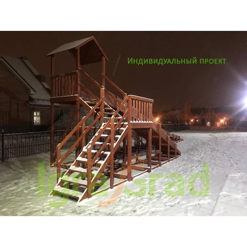 Зимняя деревянная горка "IgraGrad Snow Fox 12 м" с двумя скатами