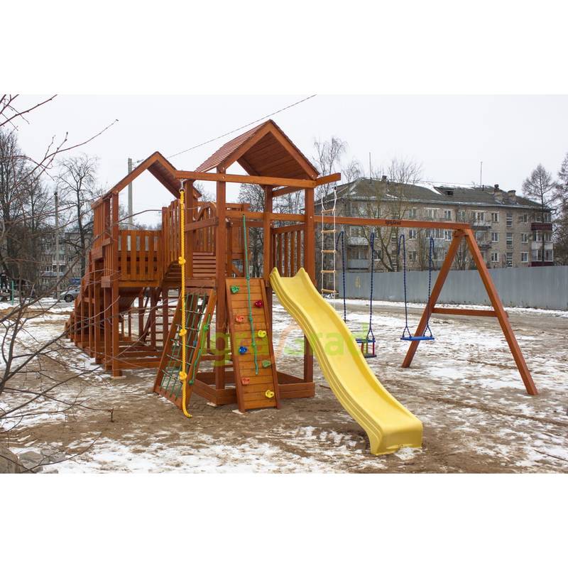 Детская деревянная зимняя горка "IgraGrad Snow Fox 5,9 м + "Панда Фани Gride"