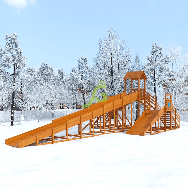 Зимняя деревянная горка "IgraGrad Snow Fox 12 м" с двумя горками (две лестницы)